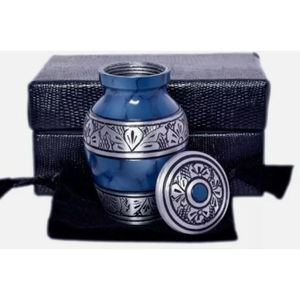 Urnes funéraires en métal de qualité supérieure avec bande de gravure urnes funéraires en métal émail bleu avec urnes en laiton - Product Image 2