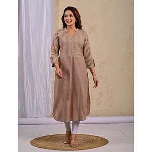 Kurti droit imprimé à rayures pêche, vêtement régional - Product Image 4