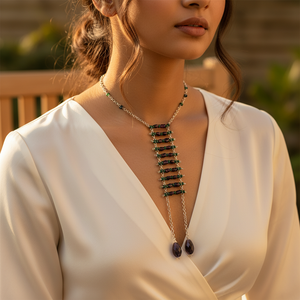 สร้อยคอชุบทองประดับลูกปัดออนิกซ์สีดำ สไตล์โบฮีเมียน เครื่องประดับแนวศาสนา ดีไซน์พู่ห้อยทันสมัย เหมาะสำหรับเป็นของขวัญ ทำจากทองเหลือง - Product Image 2