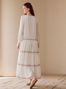 Vestido Maxi Informal de Mujer para Festivales, Tejido, con Decoración Bordada, Tela Blanca, Manga Corta, Cintura Ajustada, Forro Natural de Algodón - Product Image 3