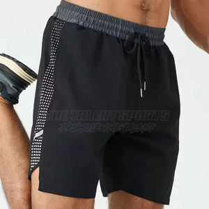 Shorts de sport mi-taille pour hommes en non-tissé Spandex/Polyester, anti-plis, avec cordon de serrage, pour entraînement musculaire et cardio, coupe classique - Product Image 3