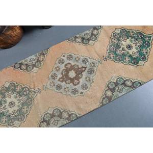 Alfombra turca vintage beige verde 2,6x11,4 pies área grande diseño clásico de retazos rectangulares respaldo de látex de lana para alfombra de habitación de pasillo - Product Image 5