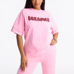 Ensemble de survêtement pour femmes, t-shirt long ample à deux pièces, nouveau logo personnalisé, tendance, tricot décontracté, épaules tombantes, pantalon - Product Image 3