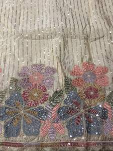 Multicolor Floral Embroidered <b>Silk</b> <b>Fabric</b> with Sequins for Designer Lehenga Sherwani Couture Bridal Dresses Wholesale Bulk Order - Product Image 4