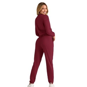 Sweat-shirt et pantalon de survêtement vintage en molleton de coton pour femme, coupe longue, avec logo personnalisé, idéal pour la gym et les loisirs, collection automne, couleur unie, décontracté, best-seller - Product Image 4