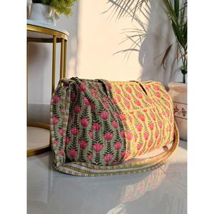 Indian <b>Patchworked</b> Floral Quilted Duffle <b>Bag</b> XL Weekender Travel <b>Bag</b> Large Capacity Zipper Closure Foldable Cotton Fitness - Product Image 1