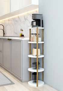 <b>Round</b> 5-Tier Wooden Side Table Multi-Purpose <b>Shelf</b> Table Natural & Stylish Design - Product Image 4