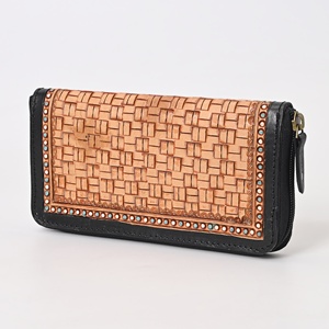 Custom Hand Tooled Cowhide Leather Card <b>Holder</b> <b>Wallet</b> Flower Design Passport <b>Holder</b> with 8 Card Slots - Product Image 2