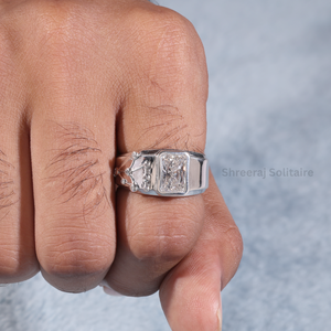 Anillo de compromiso Certificado de diamante sintético de corte radiante de 2 quilates personalizado para hombre, banda de boda de plata 925, regalo chapado en oro para hombre - Product Image 1