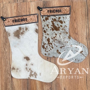 Fait à la main 16 "Grand bas de vacances de Noël en gros Western usiné cuir de vachette Floral amis bas d'arbre de Noël - Product Image 1