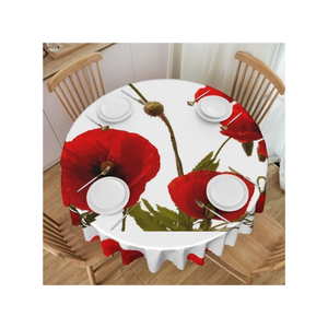 Minimal Linen Red Flowers 70x108 Inch Dining <b>Table</b> Cover GOTS Certified Soft Texture Modern Look Custom Logo Contemporary Decor - Product Image 3
