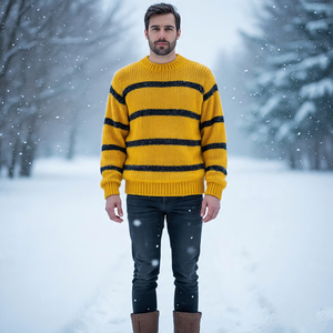 Pull en maille imprimé en fausse fourrure pour hommes Pull en mohair à manches longues et col montant respirant coupe-vent Pull mi-lourd pour hommes - Product Image 6