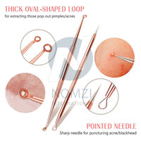 Kit d'outils professionnel 5 pièces en acier inoxydable et plastique, couleur or rose, pour le traitement de l'acné, l'élimination des points noirs et des imperfections