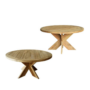 SOLOBEAT Eco-Friendly Modern <b>Solid</b> <b>Wood</b> <b>Round</b> Restaurant <b>Table</b> X Base Design Natural Finish Outdoor - Product Image 2