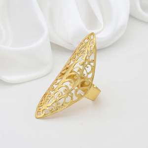 18k Gold Plated Intricate Filigree <b>Ring</b> Brass Long Textured <b>Statement</b> Hollow Cutout Wholesale <b>Ring</b> For Women - Product Image 2