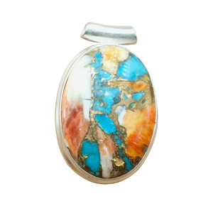 Natural <b>Large</b> Orange Spiny Oyster Turquoise <b>Pendant</b> <b>Necklace</b> 925 Sterling Silver Jewelry Unique Gift for Women - Product Image 1