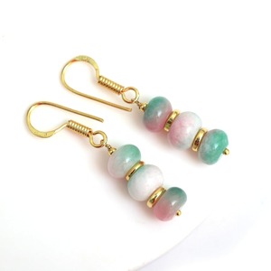 Handmade đa-thạch Anh Ngọc Đá Quý thả Bông tai với vàng Spacer hạt, Phát Hiện & mạ vàng móc dangles - Product Image 5