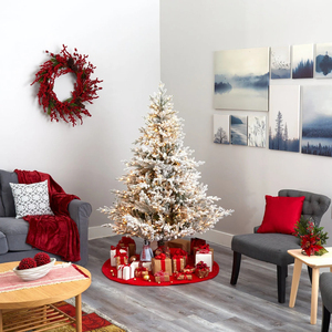 <span class=keywords><strong>Sapin</strong></span> de Noël enneigé artificiel en PE floqué de luxe de 6 pieds avec 500 lumières blanches chaudes pour une utilisation intérieure/extérieure - Product Image 6