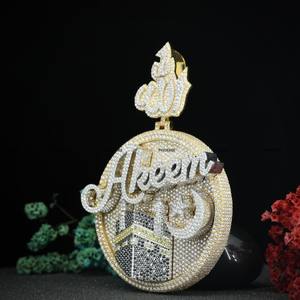 Moissanite Islamic Pendant with Custom <b>Arabic</b> <b>Name</b> 925 Sterling Silver Yellow Gold Plated Round Cut Diamond Pendant for Gift - Product Image 4