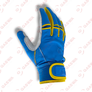 Gants de frappeur de baseball en cuir bleu et jaune de bonne qualité Couleur personnalisée et logo Manchette courte Gants de frappeur de baseball antidérapants - Product Image 2