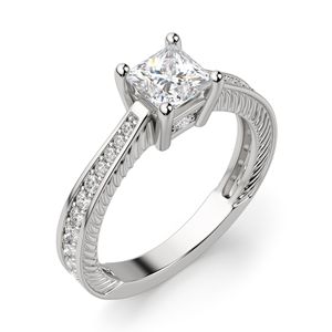 Ensemble de pavés de diamants de taille princesse classique pour femmes, bague d'anniversaire, plaqué or pour les occasions de mariage - Product Image 1
