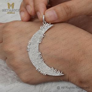 Sterling 925 Silver Pave Diamond Handmade Big Crescent <b>Moon</b> Baguette Diamond Fine Jewelry Wholesale - Product Image 5