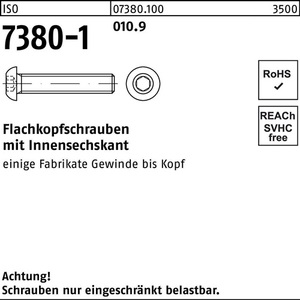<b>Flat</b> Head <b>Screw</b> ISO 7380-1 Internal Hexagon M8x12 Grade 10.9 200 Pieces Pack - Product Image 1