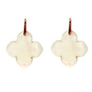 Pendientes con forma de trébol de plata de ley 925, Gema de calcedonia blanca, novedad - Product Image 1