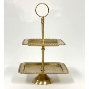Elegante Soporte Rectangular de Dos Niveles para Tartas con Acabado Dorado, Soporte Metálico para Postres para Fiestas de Cumpleaños y Decoración del Hogar - Product Image 2