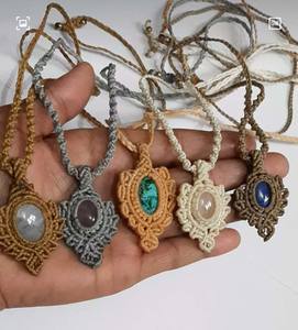 Collier vintage en macramé en pierre naturelle malachite azurite plaqué rhodium certifié IGI chaîne à maillons pour fiançailles, fête, mariage - Product Image 1