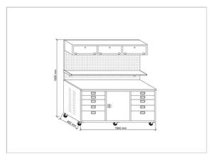 Banc de travail professionnel pour atelier de fabrication avec rangement d'outils, tiroirs et panneau perforé suspendu |   Armoire de garage robuste - Product Image 6