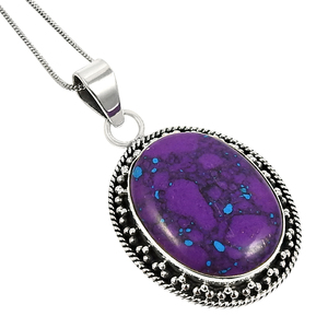 Amazing <b>Purple</b> Copper Turquoise Gemstone Handmade Oval Shape Pendant 925 Sterling Silver Custom Jewelry Wholesale Factory Price - Product Image 1