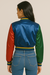 Veste de sport unisexe en laine et cuir, coupe-vent, avec logo personnalisé imprimé sur le devant, patchwork, imperméable, col montant, grande taille - Product Image 3