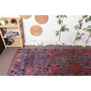 2.9x11.5 ft <b>Runner</b> Turkish Rug, Vintage Rug, <b>Red</b> Blue Floral Wool Rug - Product Image 5