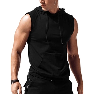 Camiseta sin mangas de entrenamiento de algodón 100% con capucha informal para hombre, Chaleco de punto transpirable de secado rápido para culturismo - Product Image 3