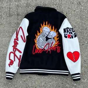 Veste universitaire en cuir pour hommes Streetwear Bomber d'hiver avec logo personnalisé broderie en chenille Patchwork de haute qualité Letterman pour hommes - Product Image 3