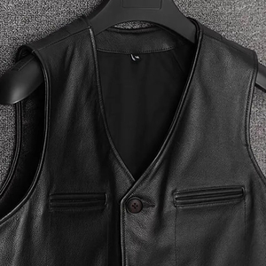 Custom Manufacturing Genuine Leather Vest for Men Classic V-Neck Motorcycle <b>Biker</b> <b>Waistcoat</b> Sleeveless Jacket - Product Image 3