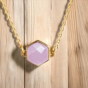 925 plata esterlina hexágono facetado Calcedonia Rosa piedras preciosas bisel conector oro Vermeil moda colgantes encantos para collar - Product Image 1