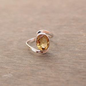 Handmade Oval Citrine Ring Sterling Silver Luxury Gemstone Jewelry Gift for Women Rhodium Plated - Product Image 1
