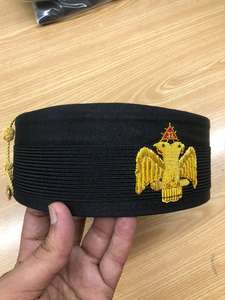 Gorro Masónico de Alta Calidad Bordado a Mano con Alas Descendentes del 32º Grado, Color Negro, Corona Masónica Personalizada del 32º Grado - Product Image 4