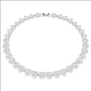 Luxury <b>Heart</b> <b>Necklace</b> Pave Halo Lab Grown Crystals <b>Silver</b> Jewelry Elegant Design Bulk Wholesale Supplier - Product Image 1