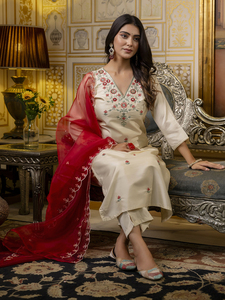 Indian Manufacture Women Embroidered <b>Silk</b> Blend Straight <b>Kurta</b> for Daily Wear or Festivals Available for Wholesale Supply - Product Image 4
