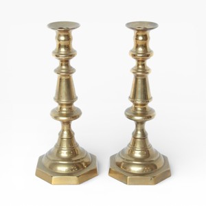 Classic Gold <b>Brass</b> Candle <b>Holders</b> Pair With Octagonal Base For Elegant Table Decor Unique - Product Image 1