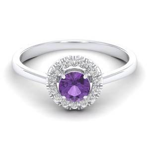 REYES Classic Design 14K Solid Gold IGI Certified Diamond Halo Ring For Women Round Cut 0.5Ct Amethyst Gemstone Jewelry - Product Image 5