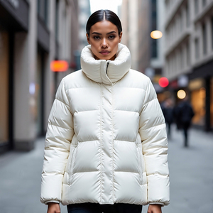 Manteau matelassé oversize à fermeture éclair pour dames coupe-vent col montant veste chaude d'hiver Style bulle traitement tricoté - Product Image 5