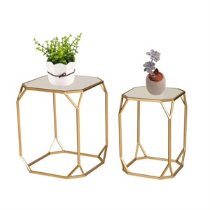 Muebles de mesa de té de metal de aspecto elegante, compra de fabricante indio, Juego de 2 mesas de centro de hierro dorado con tapa de mármol - Product Image 4