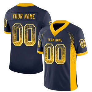 Camiseta de fútbol personalizada azul marino con detalles rojos, nombre del equipo y número, cuello en V, transpirable, de secado rápido, uniforme deportivo - Product Image 4