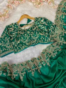 Bollywood diseñador verde Rangoli seda sari con elegante blusa elegante fiesta boda Festival Ropa Étnica India mujer chica - Product Image 4