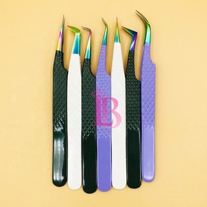 Pince à isolation en acier inoxydable pour extensions de cils en vison, avec logo et embout violet - Product Image 4