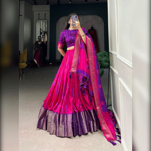 Fashionharbour ผู้หญิงสไตล์บอลลีวู้ดคอลลาผ้าไหม lehenga choli shibori พิมพ์ลาย zari ขอบทอสำหรับงานปาร์ตี้ฤดูร้อนฤดูหนาว - Product Image 5